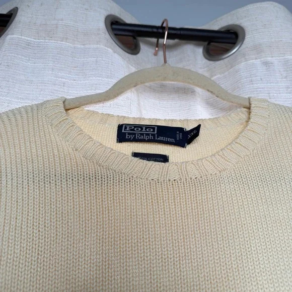 Vintage Polo Ralph Lauren Knit Sweater Cotton Ivory Pony Crew Men's Size XXL - Picture 8 of 9